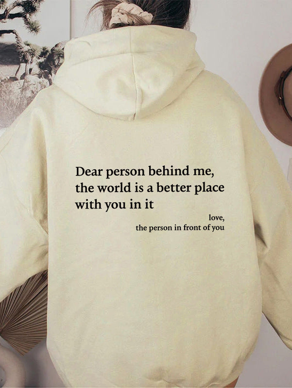Sudadera con capucha de terciopelo para mujer, con estampado de letras en color liso, bolsillo canguro y cordón ajustable