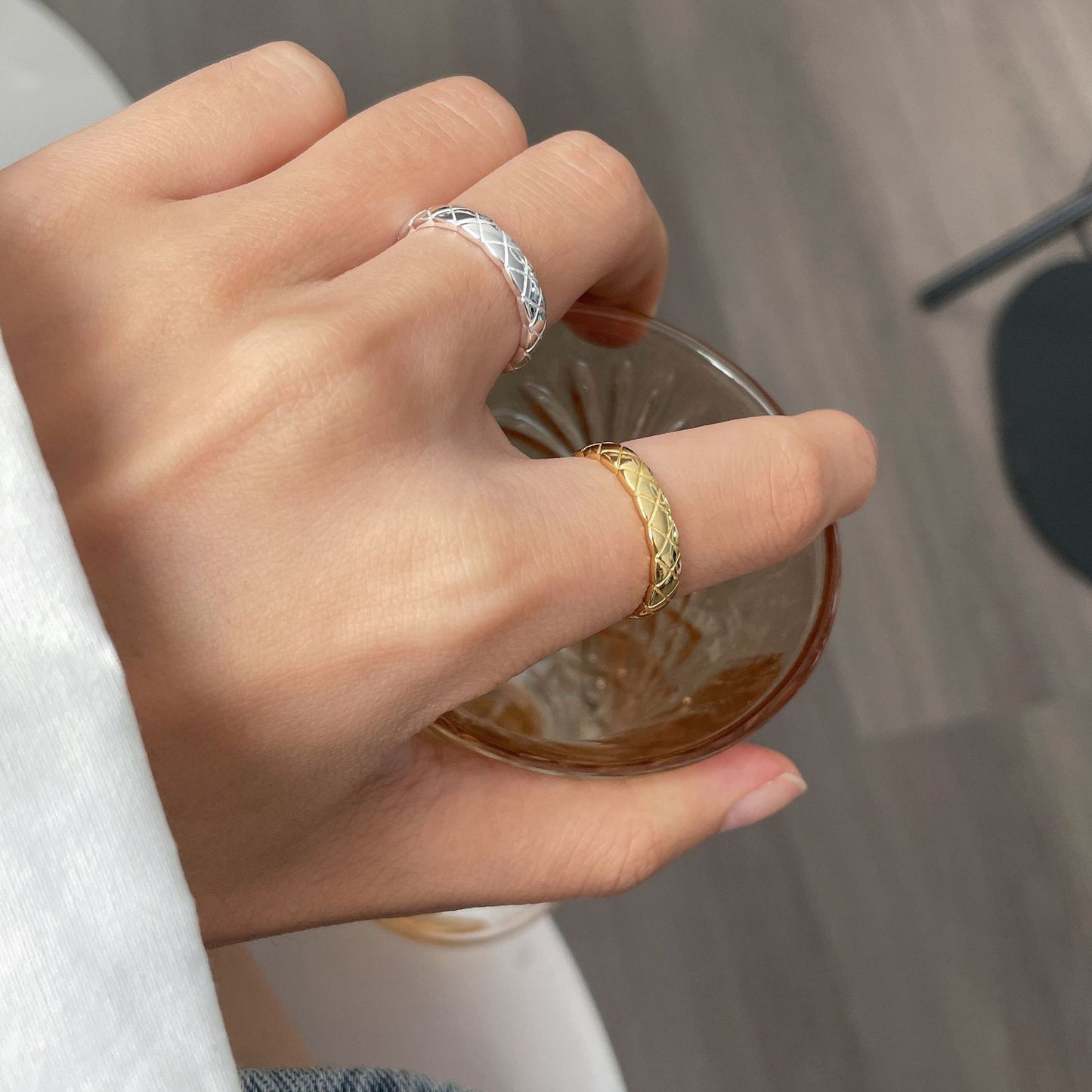 S925 Sterling Silver Diamond Patterned Ring with Female Opening