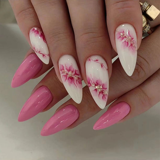 Simple Solid Color Fake Nail Wearing Nail Peach Blossom Detachable Nail Art Piece