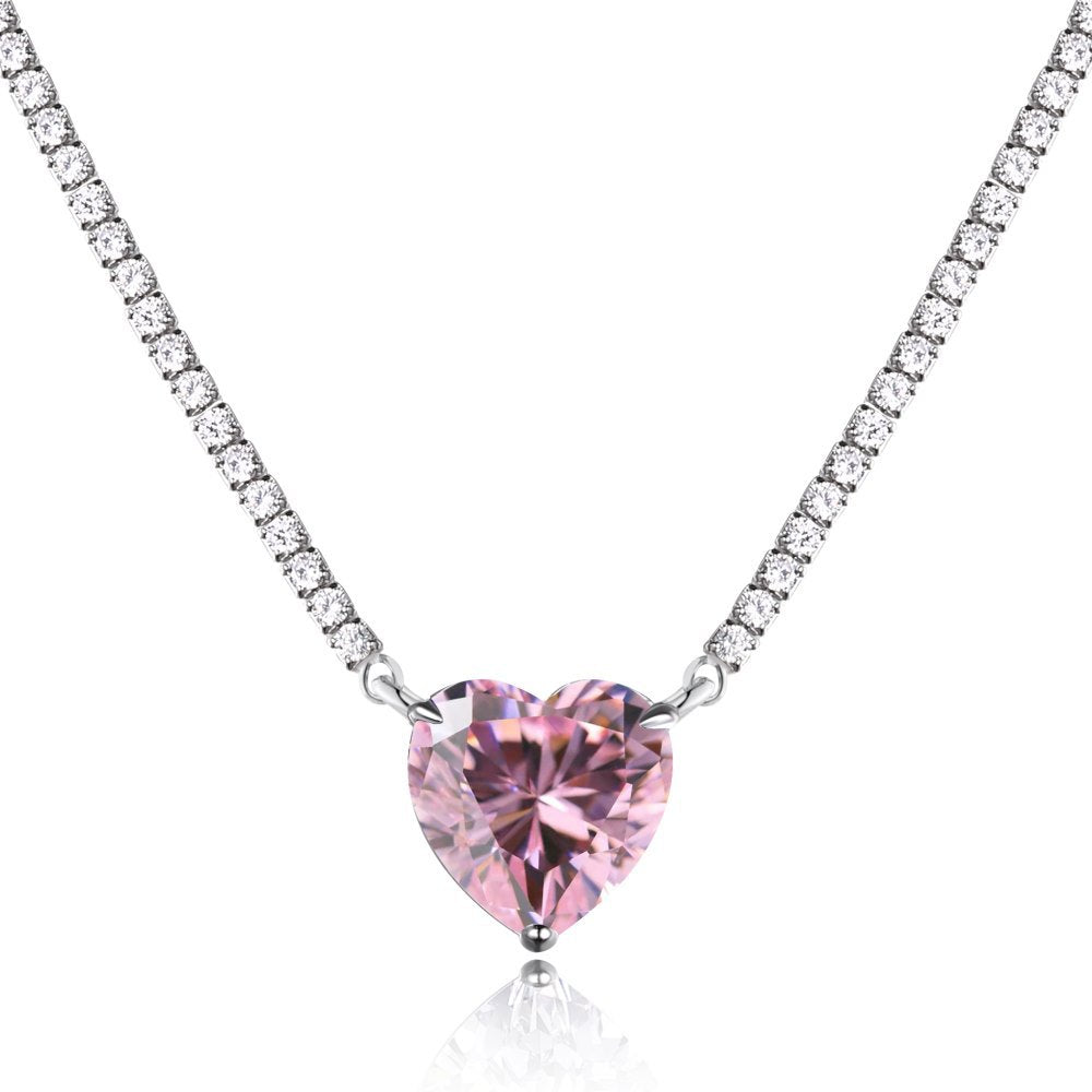 S925 Sterling Silver Necklace with A Heart-shaped Pendant Adorned with Diamonds