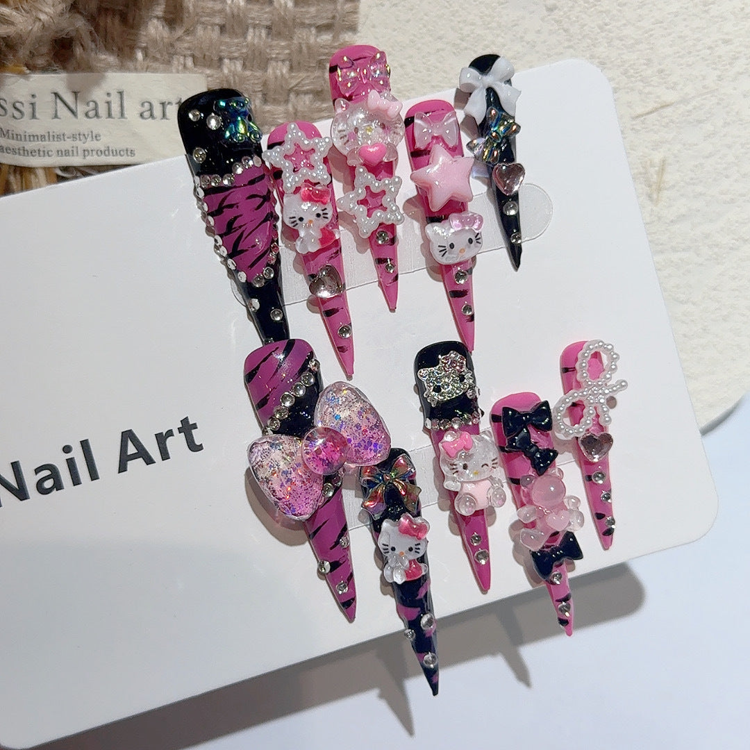 Ultra Long Pointed Hand Drawn Zebra Print KT Spicy Girl Wearing Armor, Handmade Armor Handmade