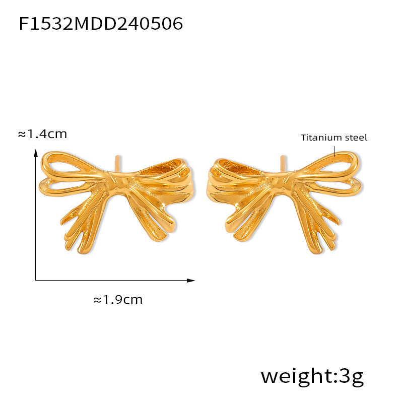 Bow Earrings and Earrings Made of Stainless Steel Plated with Real Gold