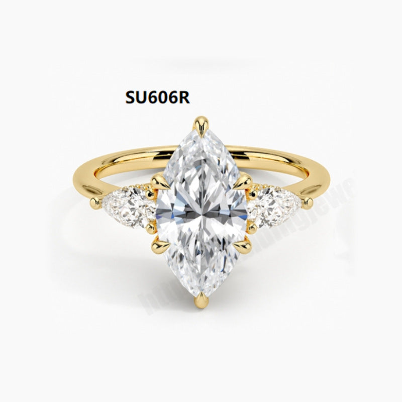 Light Luxury and High-end S925 Pure Silver Inlaid with Moissanite Ring, 1 Carat Pillow Shaped Olive Shaped Gold Ring with GRA Certificate