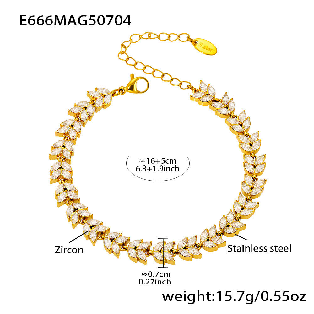 Stainless Steel 5A Zircon Four Leaf Flower Full Diamond Bracelet, New Chinese Style Bracelet Combination