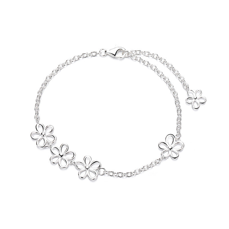 S925 Sterling Silver Minimalist Hollow Flower Bracelet for Women, Sweet Design, Fresh and Cute Bracelet