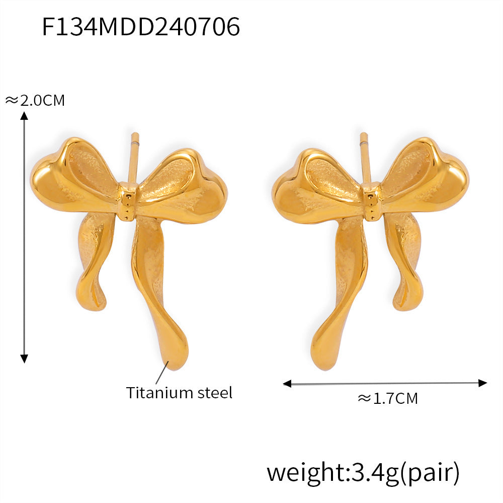 Bow Earrings and Earrings Made of Stainless Steel Plated with Real Gold