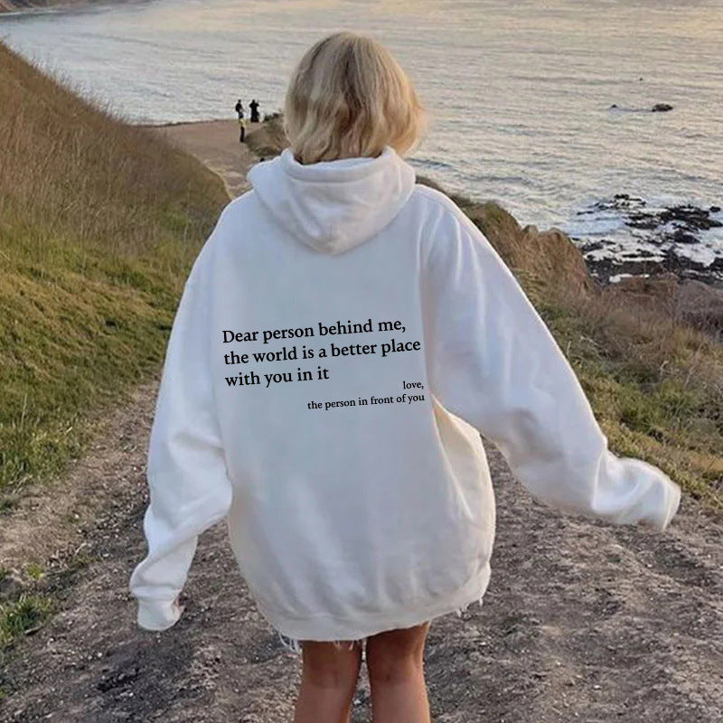 Sudadera con capucha de terciopelo para mujer, con estampado de letras en color liso, bolsillo canguro y cordón ajustable