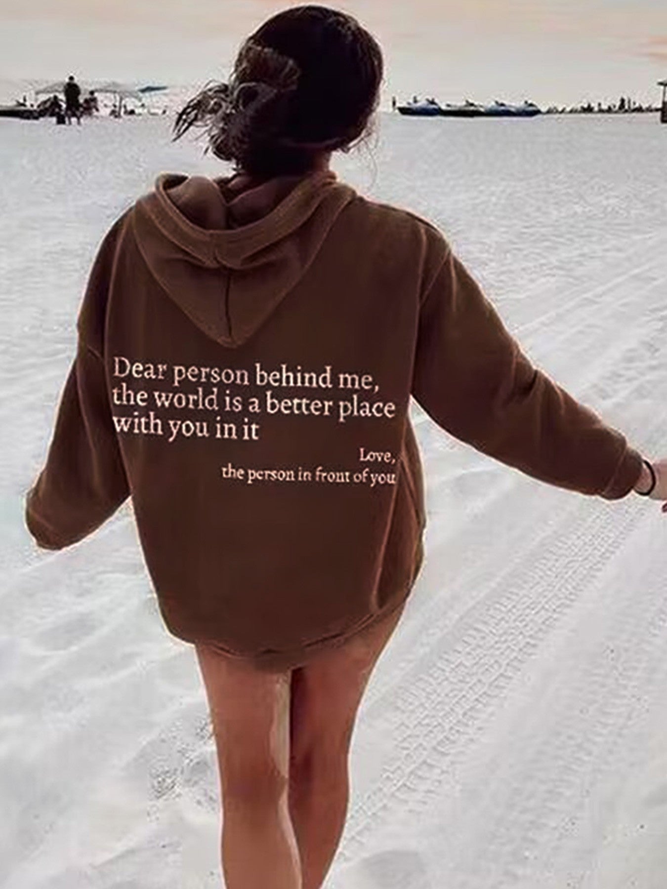 Sudadera con capucha de terciopelo para mujer, con estampado de letras en color liso, bolsillo canguro y cordón ajustable