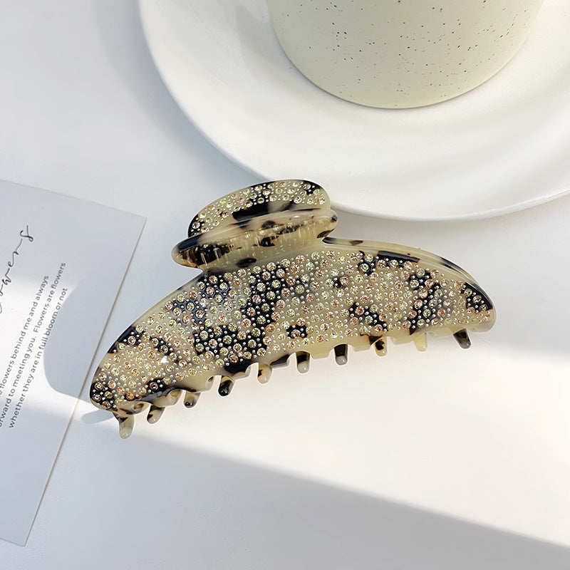 Acetic Acid Grab Clip Full of Diamonds, Crescent Shaped Back of The Head, Shark Clip