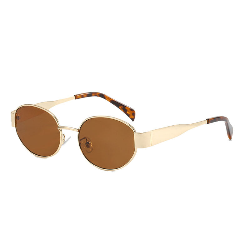 Gafas de sol de metal con montura elíptica, gafas de alta gama para mujer, gafas de sol estilo ojo de gato retro y de moda