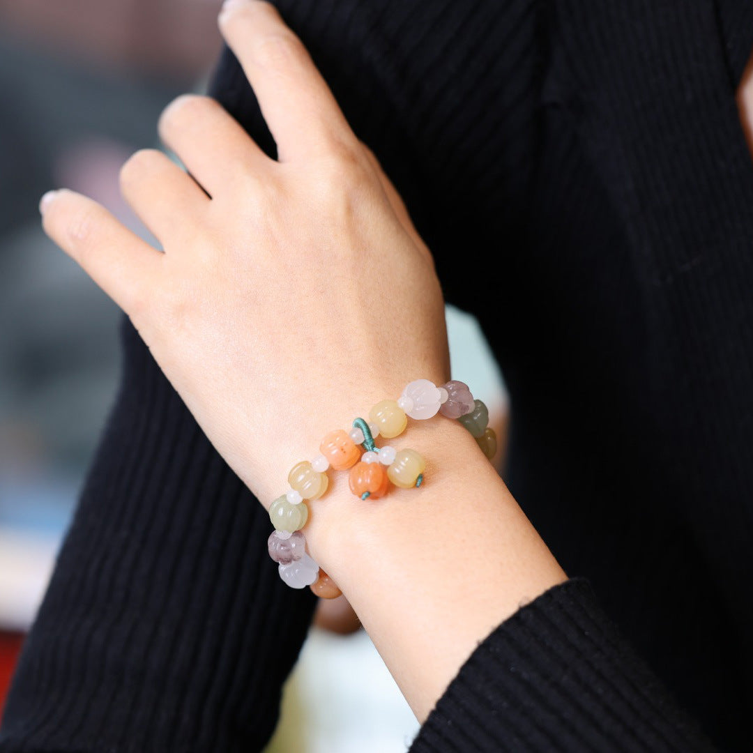Pulsera de jade de seda dorada natural de Xinjiang, estilo étnico, con nudo de bambú y cuentas de calabaza, pulsera de jade amarillo colgante