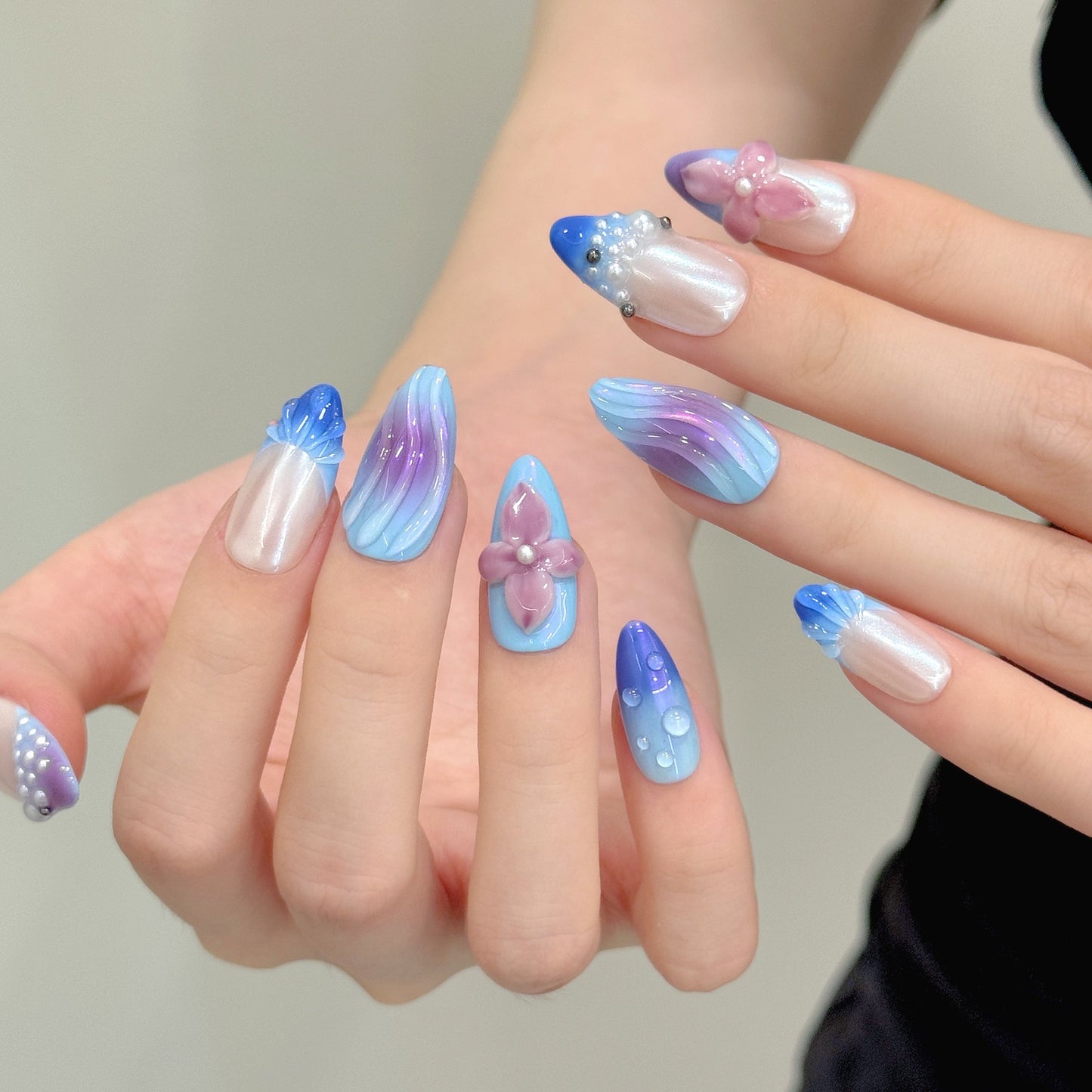 Three Dimensional Carved Relief Aurora Ice Penetrating Powder Blusher Pearl Press On Nail