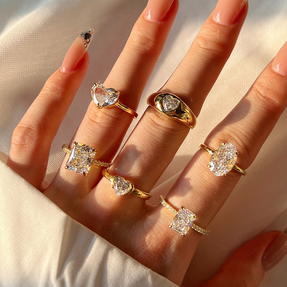 S925 Sterling Silver Ring with Female Design Sense, Super Sparkling Geometric Ice Flower Cut Zircon Ring