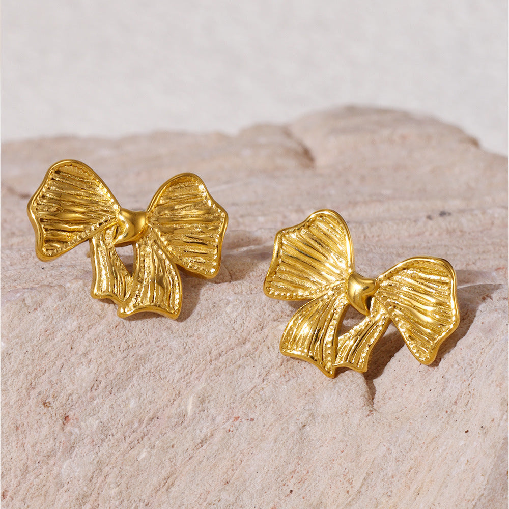 Bow Earrings and Earrings Made of Stainless Steel Plated with Real Gold