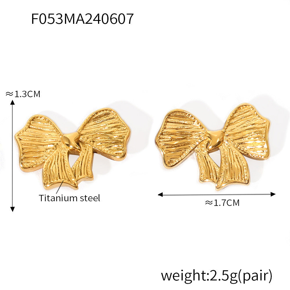 Bow Earrings and Earrings Made of Stainless Steel Plated with Real Gold