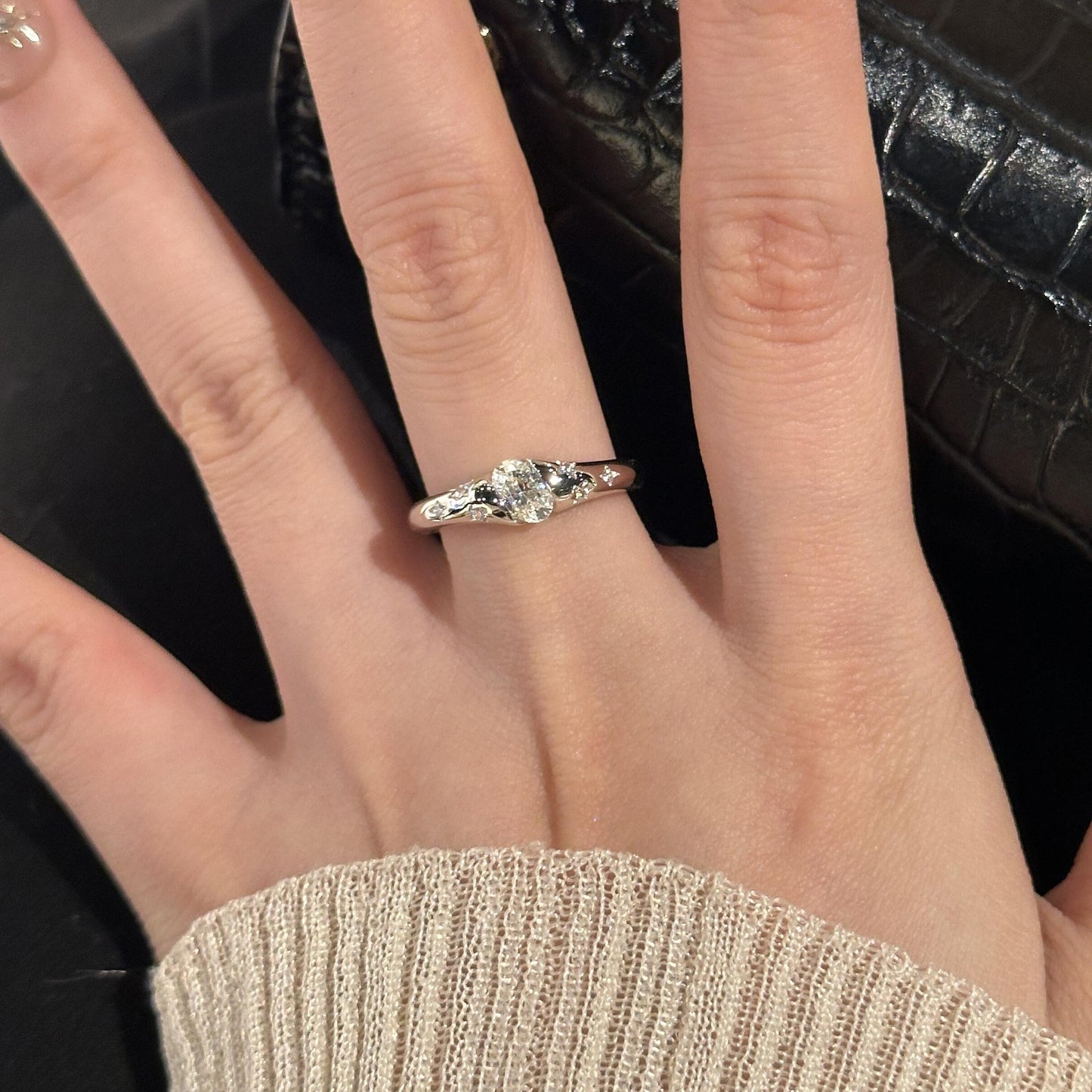 S925 Sterling Silver Plated 18K Gold Star Asteroid Ring, Exquisite Layered Diamond Ring