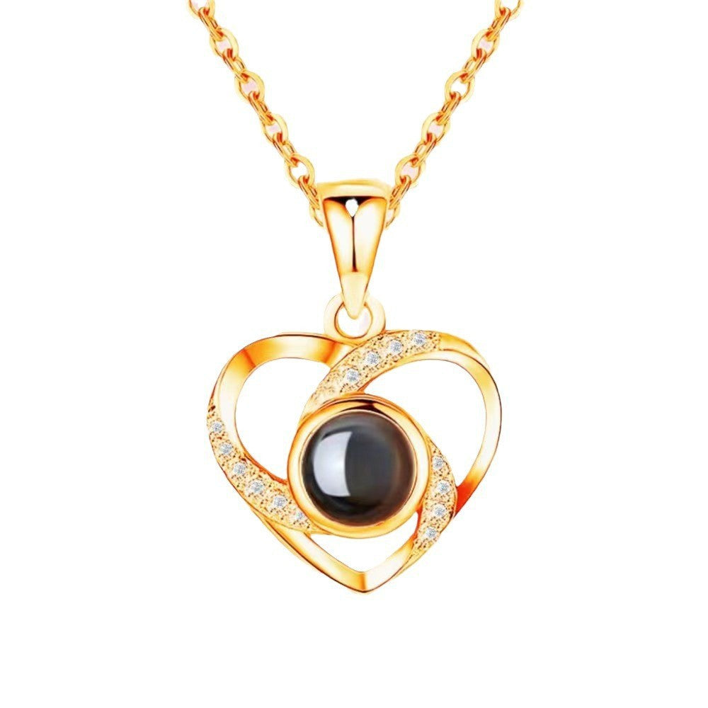 Collar de plata 925 con forma de corazón, forma de corazón femenino, 100 idiomas, te amo, cadena para clavícula