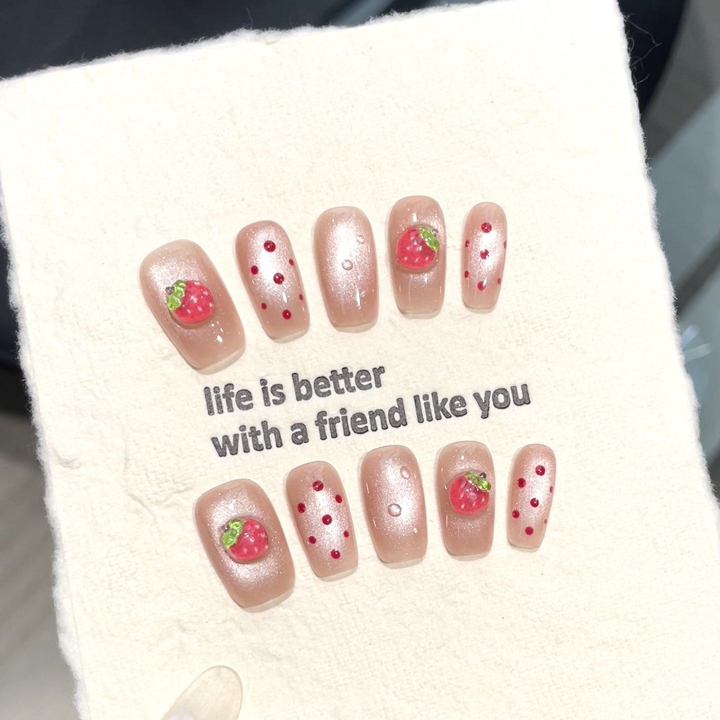 Strawberry Bobo Pure 3D Explosive Wave Dot Cat Eye Cute Short Nail Art