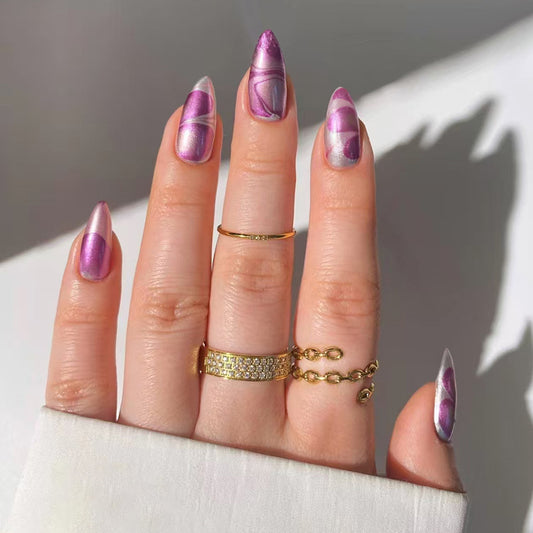 Silver Purple Color Scheme, Line Blending, Versatile Ins, European and American Style, Removable Nail Art