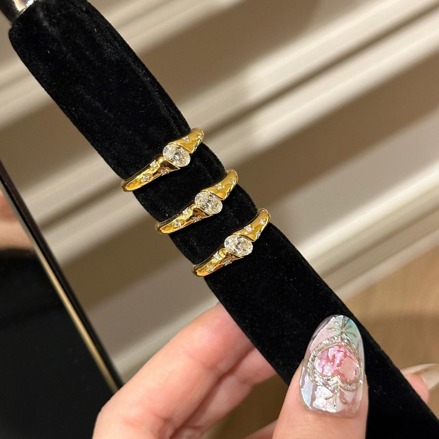 S925 Sterling Silver Plated 18K Gold Star Asteroid Ring, Exquisite Layered Diamond Ring