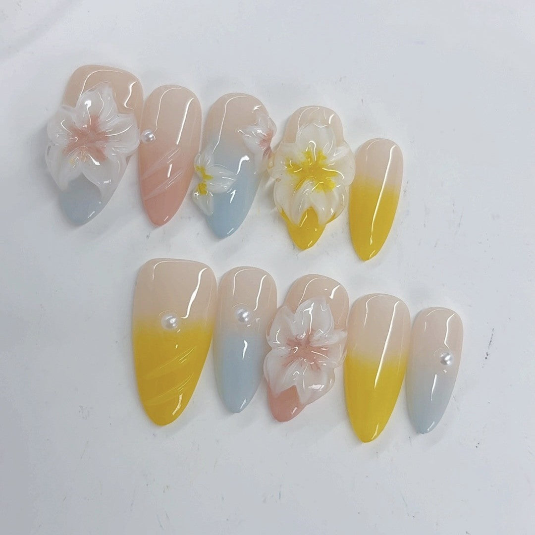 3D Carved Almond Nail, 100% Handmade Wearable Armor, Press on Nails