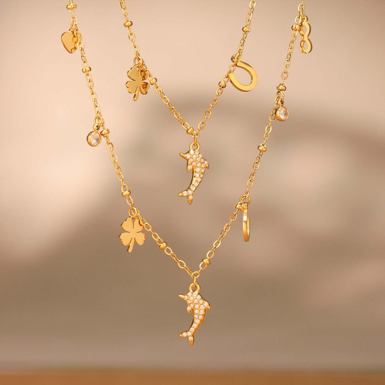 Stainless Steel 5A Zircon Dolphin Collarbone Chain Necklace Jewelry