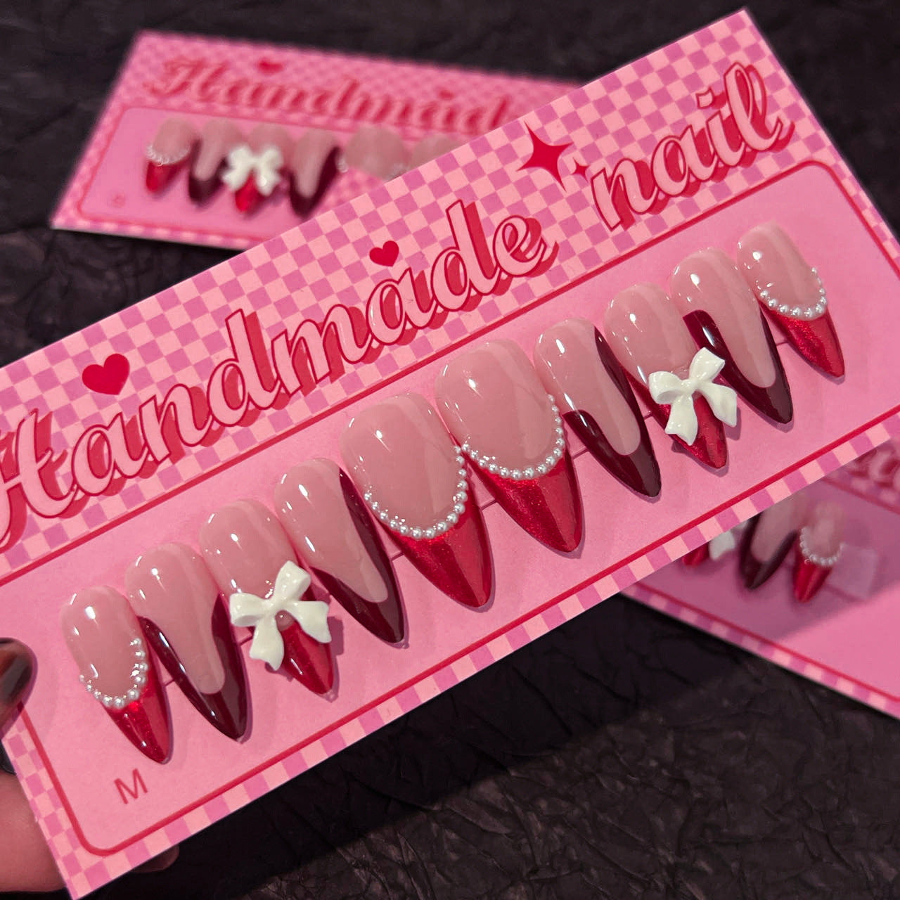 French Red High-end Nail Art, Wearable Nail Plate, Three-dimensional Bow, Wearable Nail, Fake Nail
