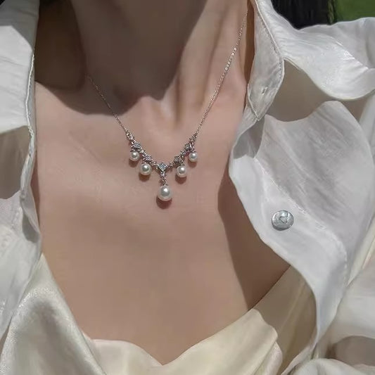 S925 Silver Necklace Elegant Man-Made Pearl Necklace