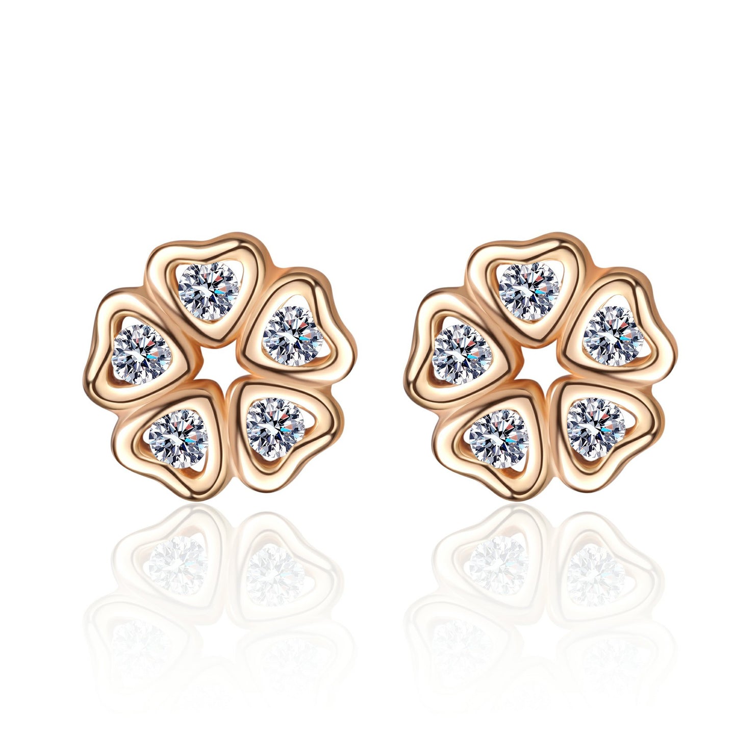 S925 Pure Silver Female Heart Petal Moissanite Champagne Gold Earrings Sweet Style