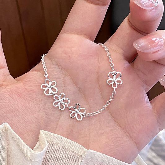 S925 Sterling Silver Minimalist Hollow Flower Bracelet for Women, Sweet Design, Fresh and Cute Bracelet