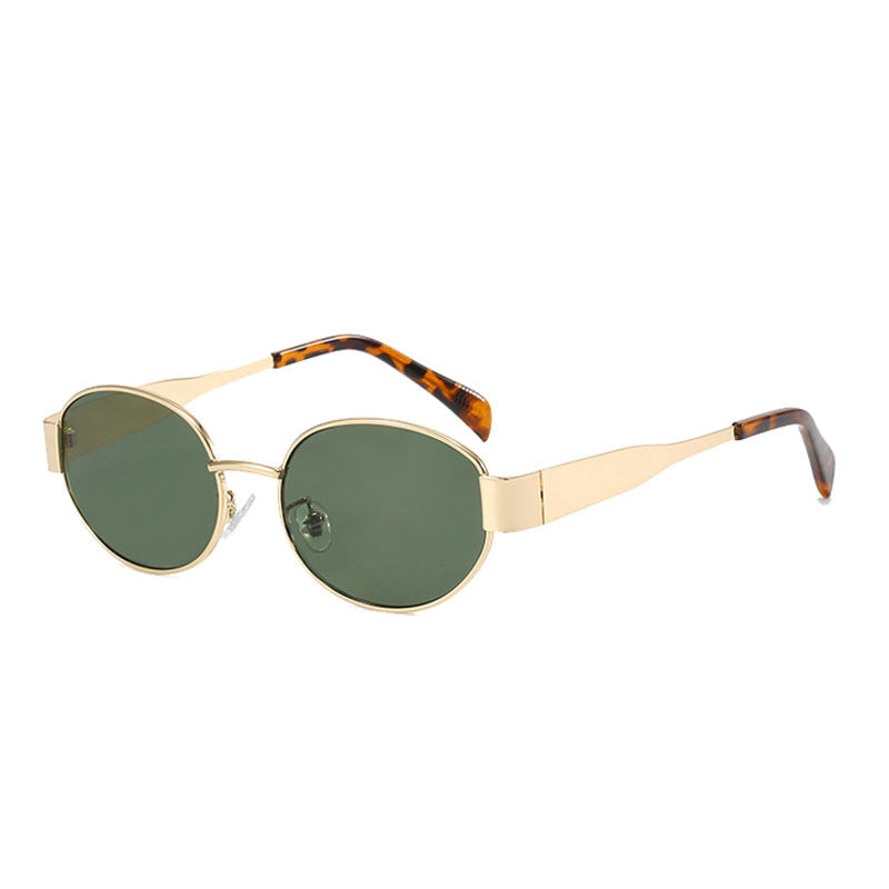 Gafas de sol de metal con montura elíptica, gafas de alta gama para mujer, gafas de sol estilo ojo de gato retro y de moda