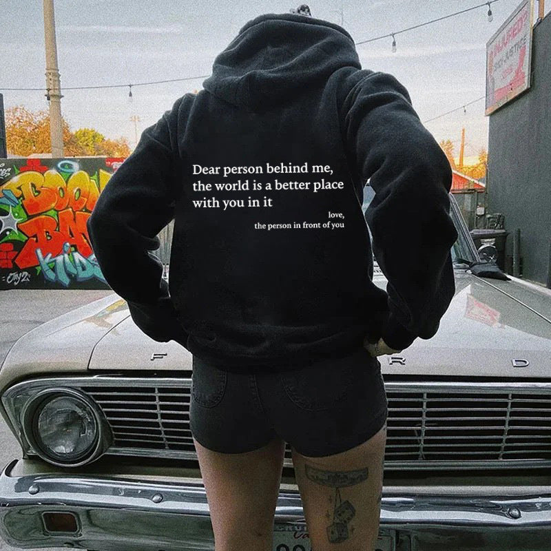 Sudadera con capucha de terciopelo para mujer, con estampado de letras en color liso, bolsillo canguro y cordón ajustable