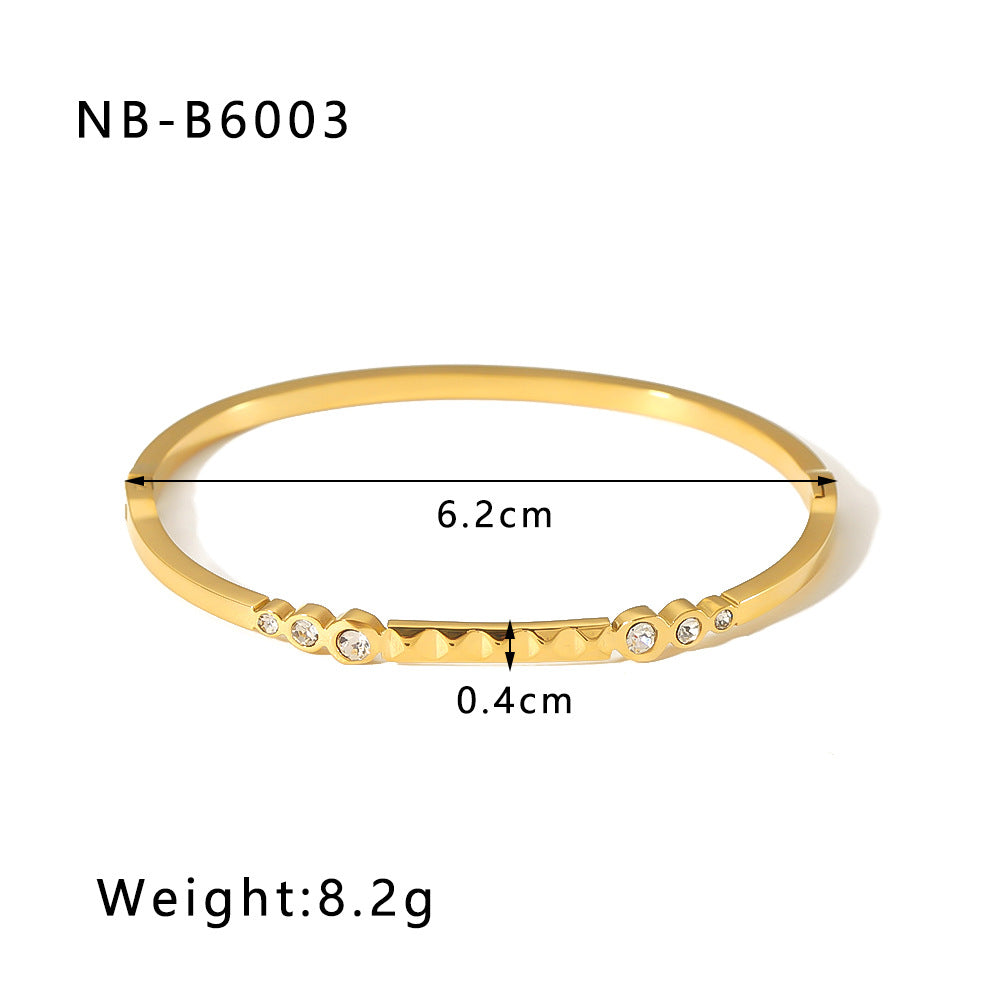 Zircon Bracelet with Roman Numerals, Diamond Pattern, Five-pointed Star, Stainless Steel Plated with Real Gold Jewelry