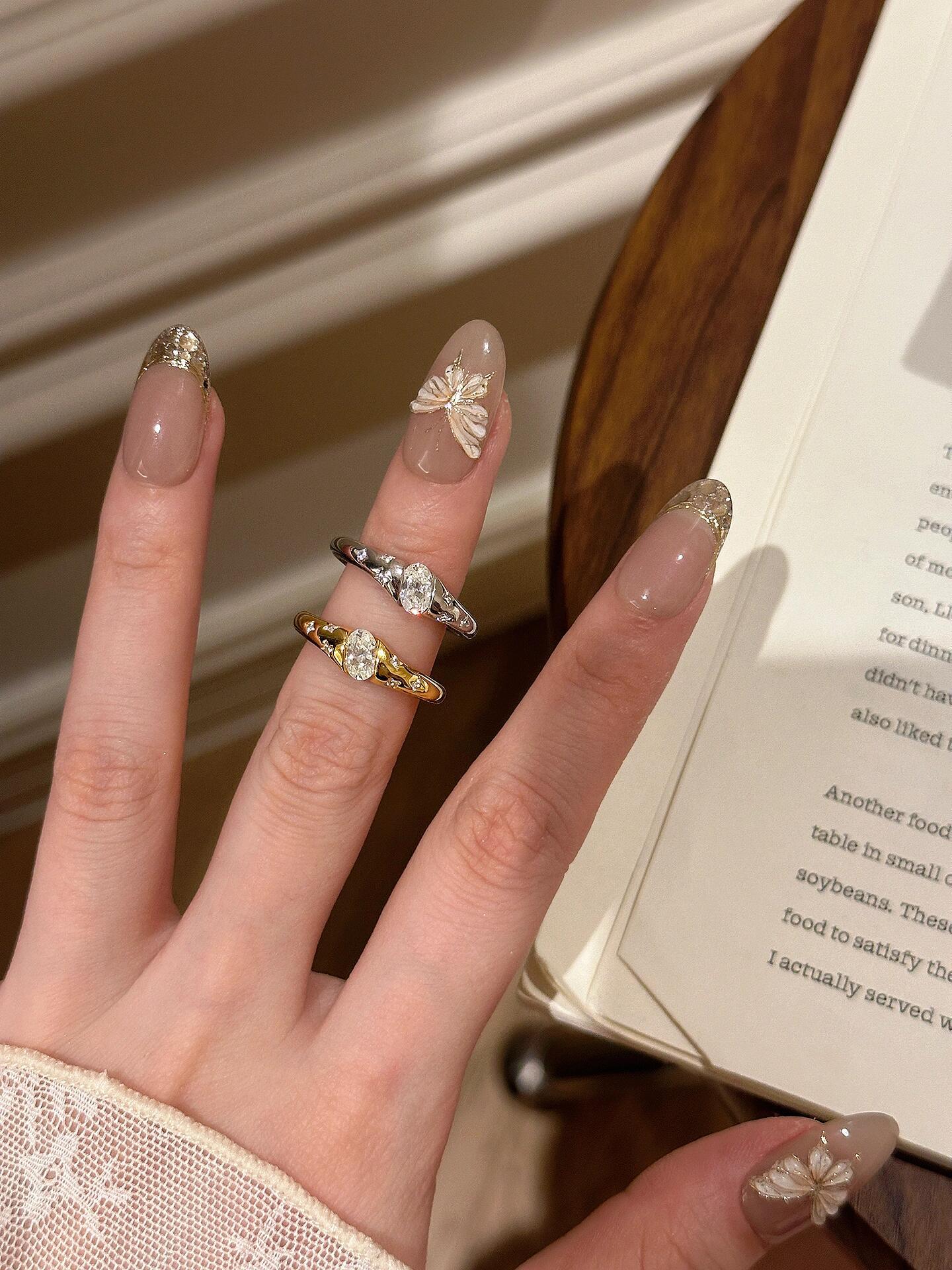 S925 Sterling Silver Plated 18K Gold Star Asteroid Ring, Exquisite Layered Diamond Ring