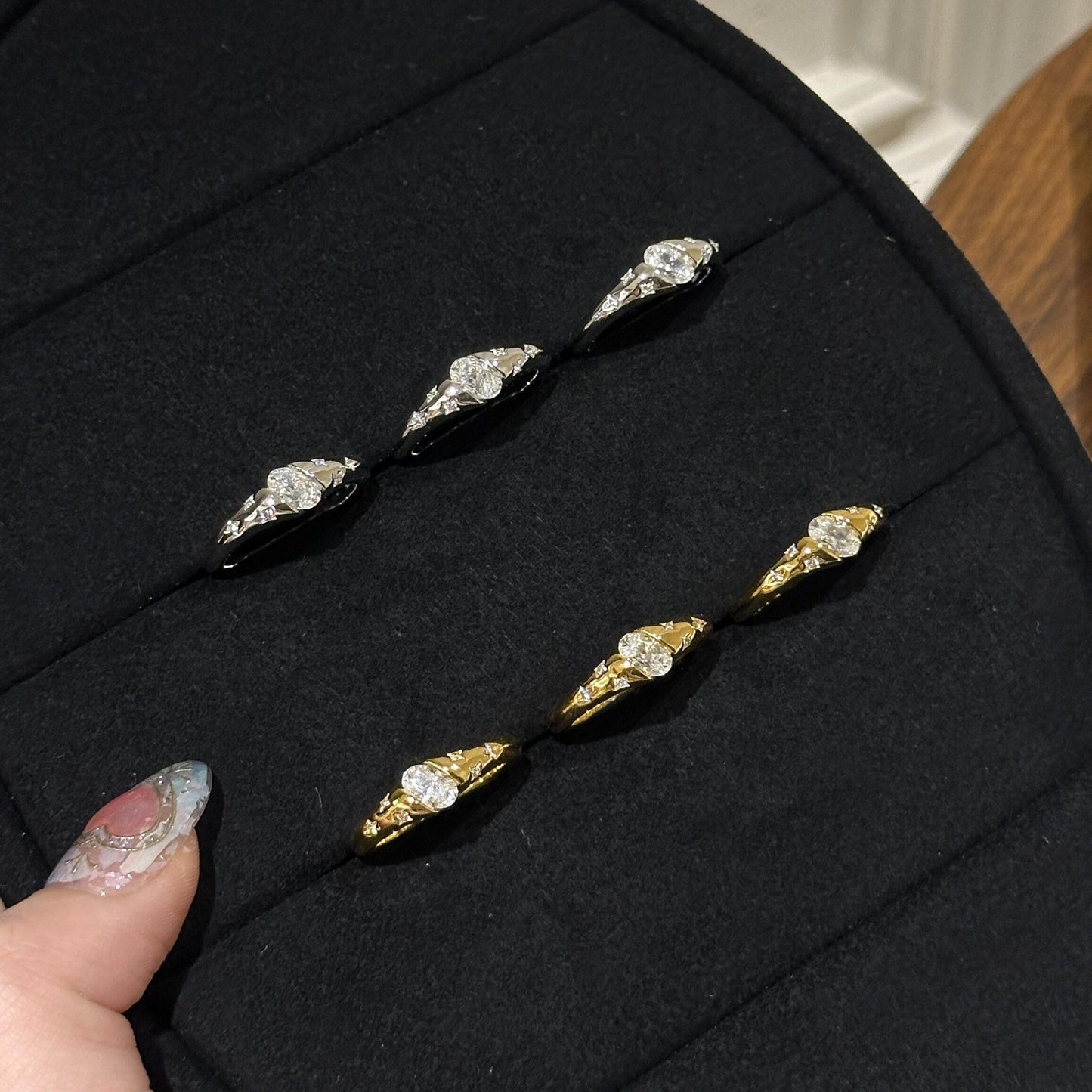 S925 Sterling Silver Plated 18K Gold Star Asteroid Ring, Exquisite Layered Diamond Ring