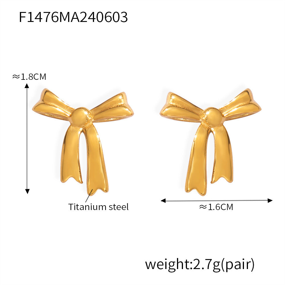 Bow Earrings and Earrings Made of Stainless Steel Plated with Real Gold