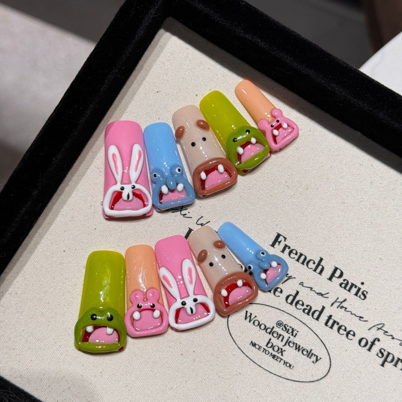 European and American Style Exaggerated Niche Abstract Heavy Industry Carved Handmade Nail Art