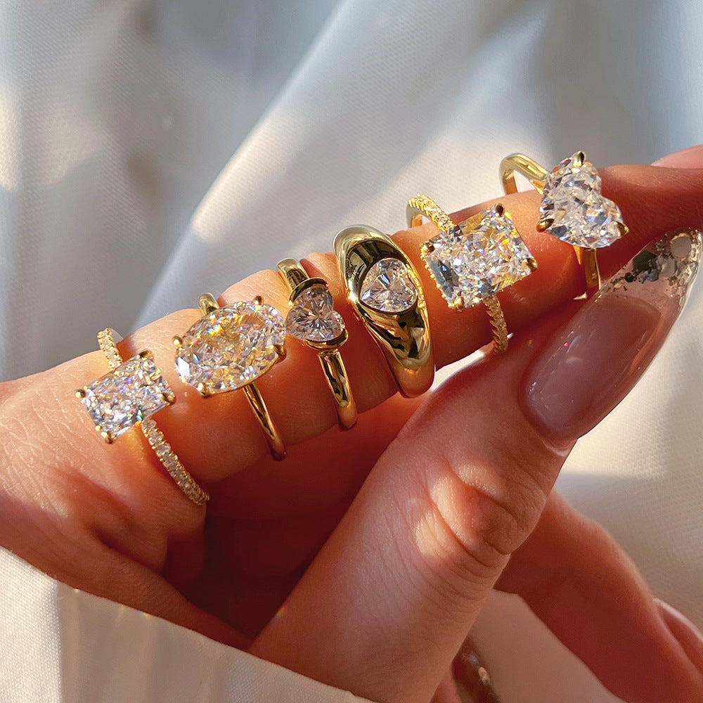 S925 Sterling Silver Ring with Female Design Sense, Super Sparkling Geometric Ice Flower Cut Zircon Ring