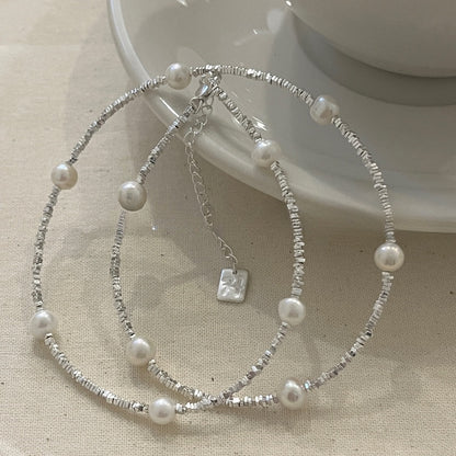 S925 Sterling Silver Pearl Shattered Silver Patchwork Necklace for Women To Wear in Layers
