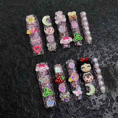 100% Handmade Nail Art Patches Fake Nail Art Patches Carton Themed - 1845 / XS