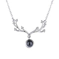 Collar de proyección en 100 idiomas con cuernos de ciervo y dije “Te amo”, cadena para clavícula, joyería de plata