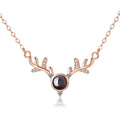 Projection Necklace 100 Languages “I Love You” Deer Antlers, Collarbone Chain, Silver Jewelry