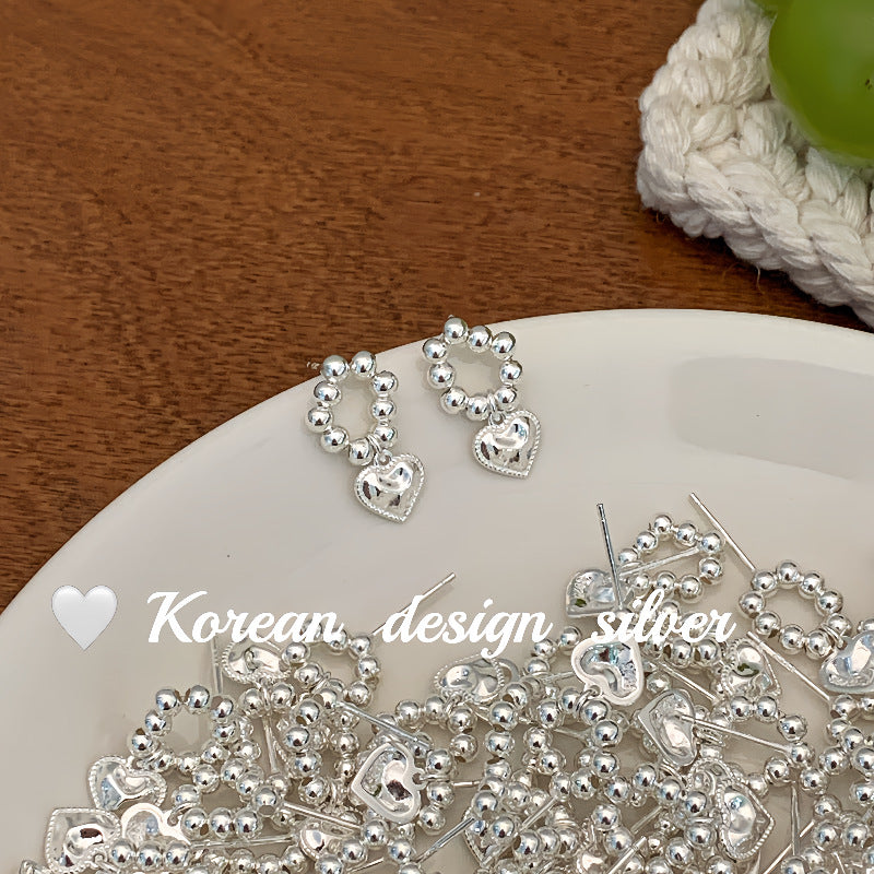 S925 Sterling Silver Beaded Heart Earrings