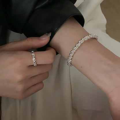Handmade S925 Sterling Silver Simple Triple Bead Chain Wrapped Bracelet