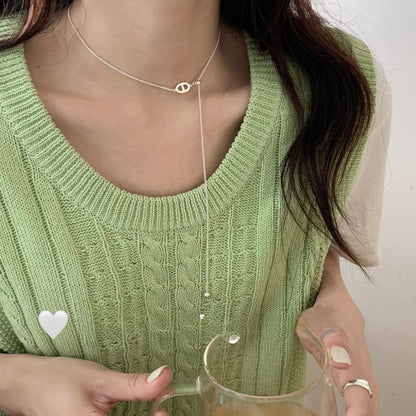 S925 Sterling Silver Necklace, Female Drawstring, Pig Nose Side Chain