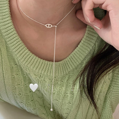 S925 Sterling Silver Necklace, Female Drawstring, Pig Nose Side Chain