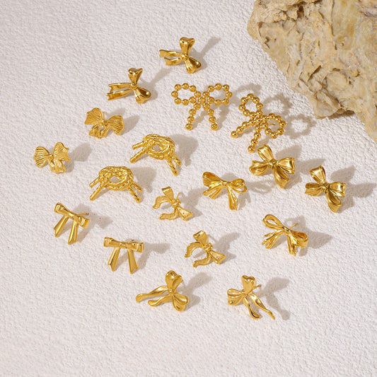 Bow Earrings and Earrings Made of Stainless Steel Plated with Real Gold