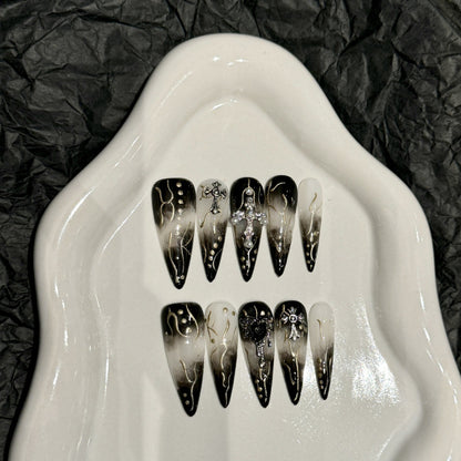 European and American Style Exaggerated Niche Abstract Heavy Industry Carved Handmade Nail Art