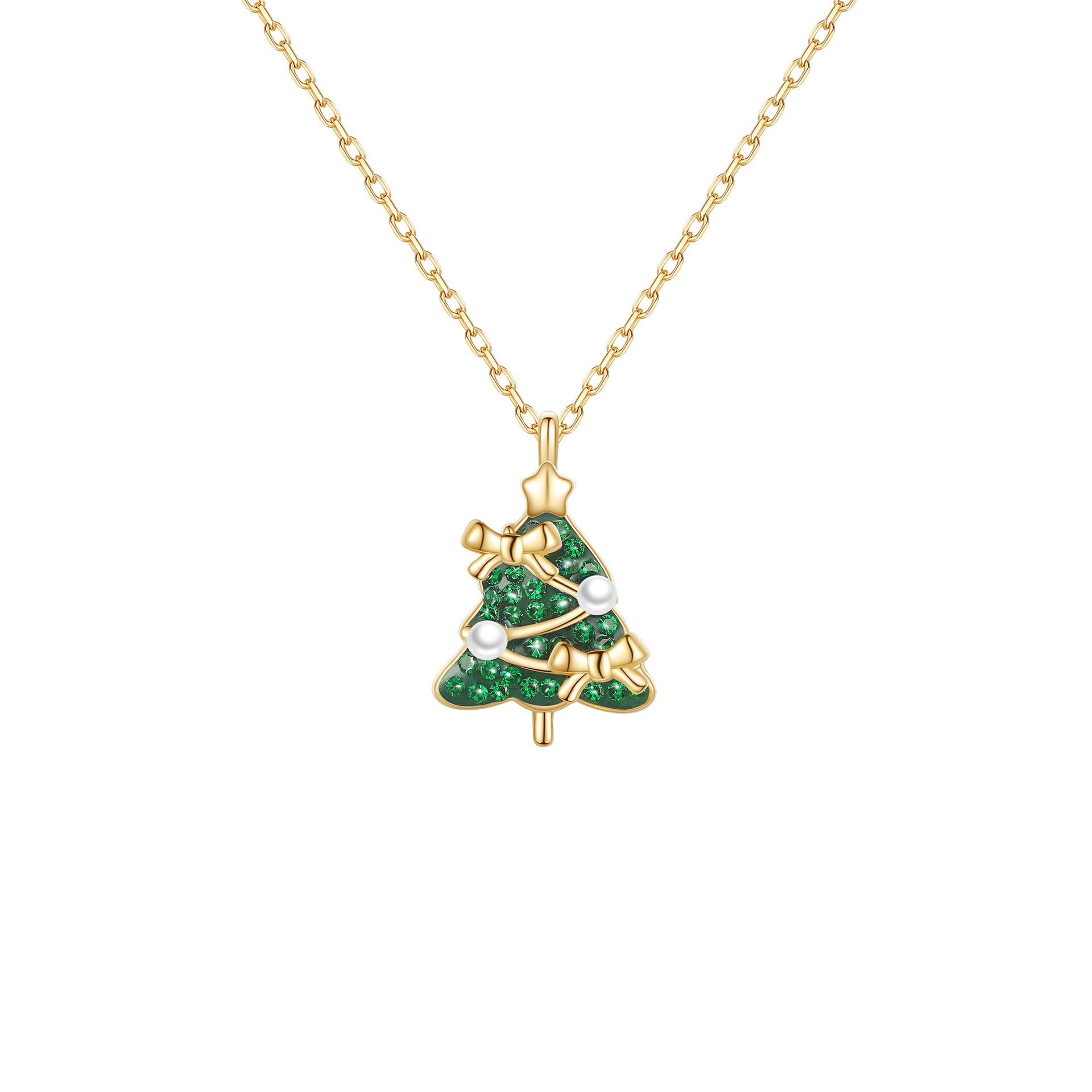 Pure Silver Pearl Bow Christmas Tree Necklace, Light Luxury Christmas Gift Jewelry
