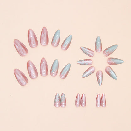 24 Pieces Wear on Removable Fake Nail Art Pieces, Medium Length Gradient Cat Eye Nail Art Pieces